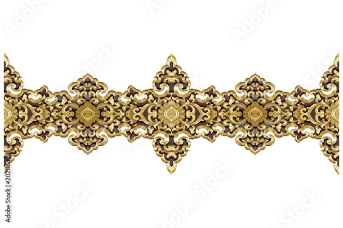Pattern of wood gold flower carved on wood background