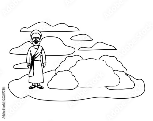 apostle of Jesus with halo in the rock character vector illustration design