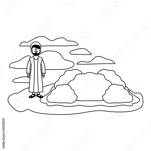 apostle of Jesus with halo in the rock character vector illustration design