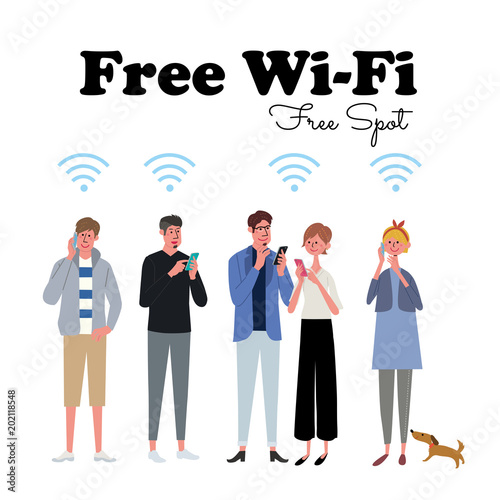 フリーWi-Fi　スマホ　人々　イラスト
