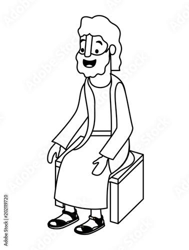 apostle of Jesus sitting on wooden chair vector illustration design