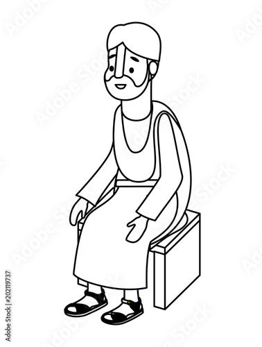 apostle of Jesus sitting on wooden chair vector illustration design
