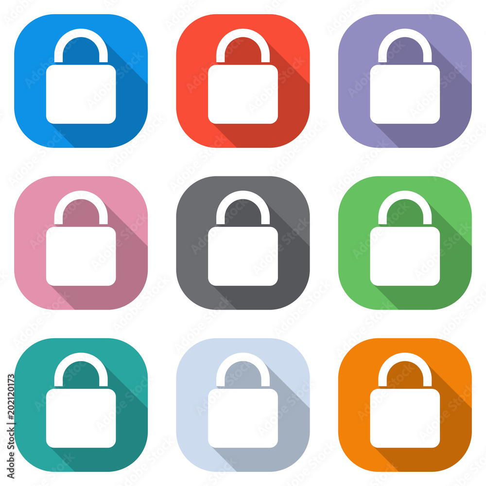 lock icon. Set of white icons on colored squares for applications. Seamless and pattern for poster lock icon. Set of white icons on colored squares for applications. Seamless and pattern for poster
