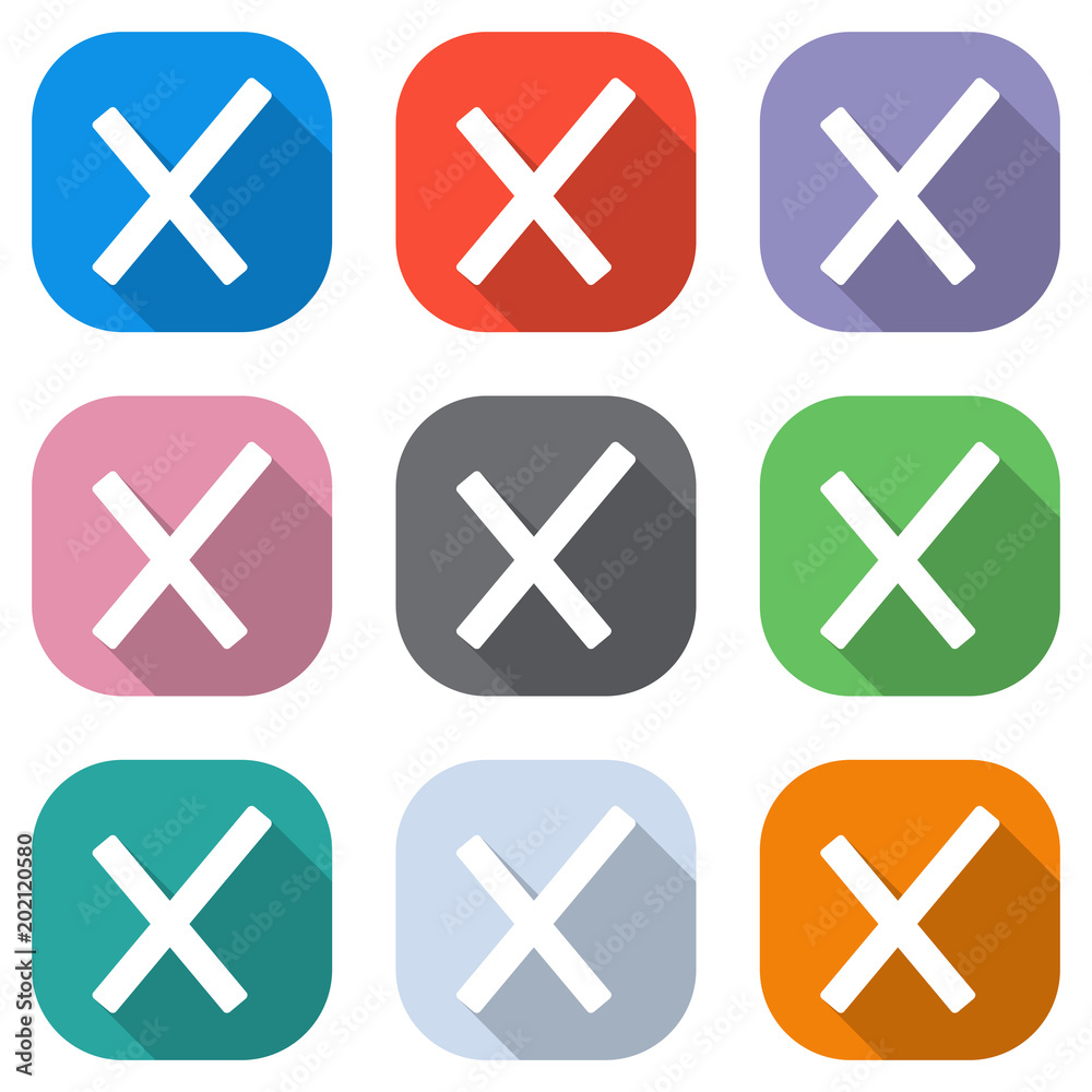 Fototapeta premium Wrong mark icon. Set of white icons on colored squares for applications. Seamless and pattern for poster
