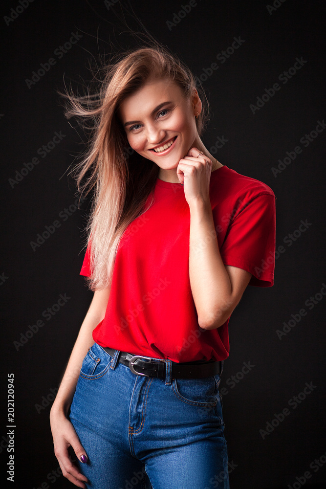 Red tshirt girl sales