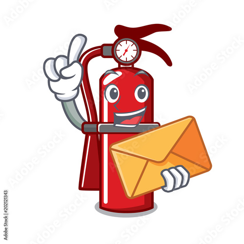 With envelope fire extinguisher character cartoon
