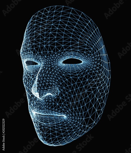Human face consisting of luminous lines