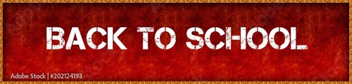 Distressed font text BACK TO SCHOOL on red grunge board background.