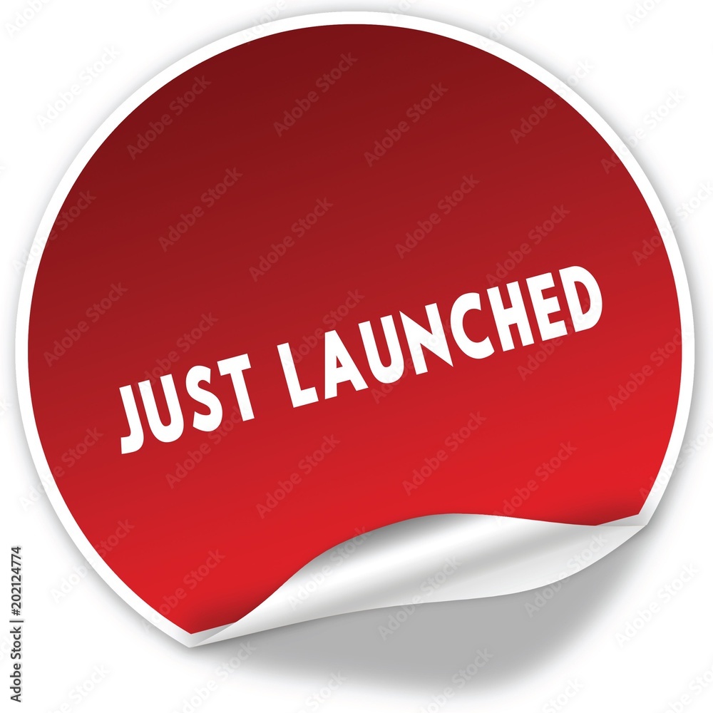 JUST LAUNCHED text on realistic red sticker on white background. JUST LAUNCHED text on realistic red sticker on white background.