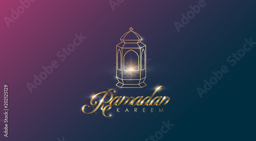 Ramadan Kareem premium golden ribbon font design card background . Vector illustration.