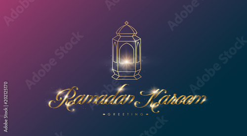 Ramadan Kareem premium golden ribbon font design card background . Vector illustration.
