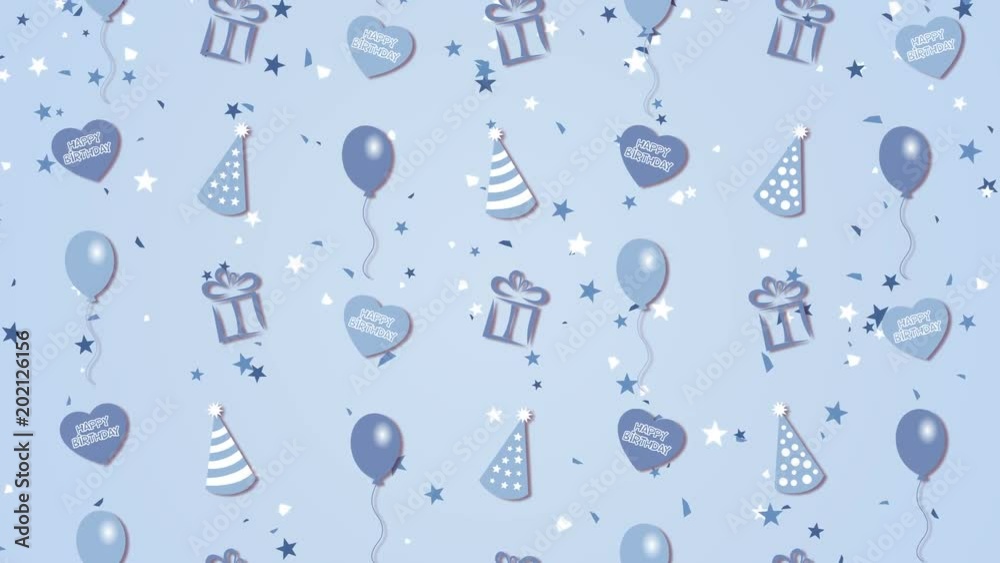Abstract background Happy Birthday with balloon, party hats and hearts Abstract background Happy Birthday with balloon, party hats and hearts