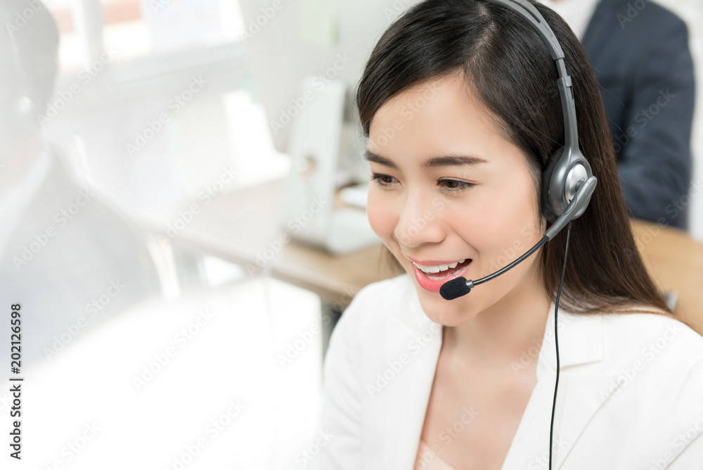 Asian woman telemarketing call center staff Asian woman telemarketing call center staff