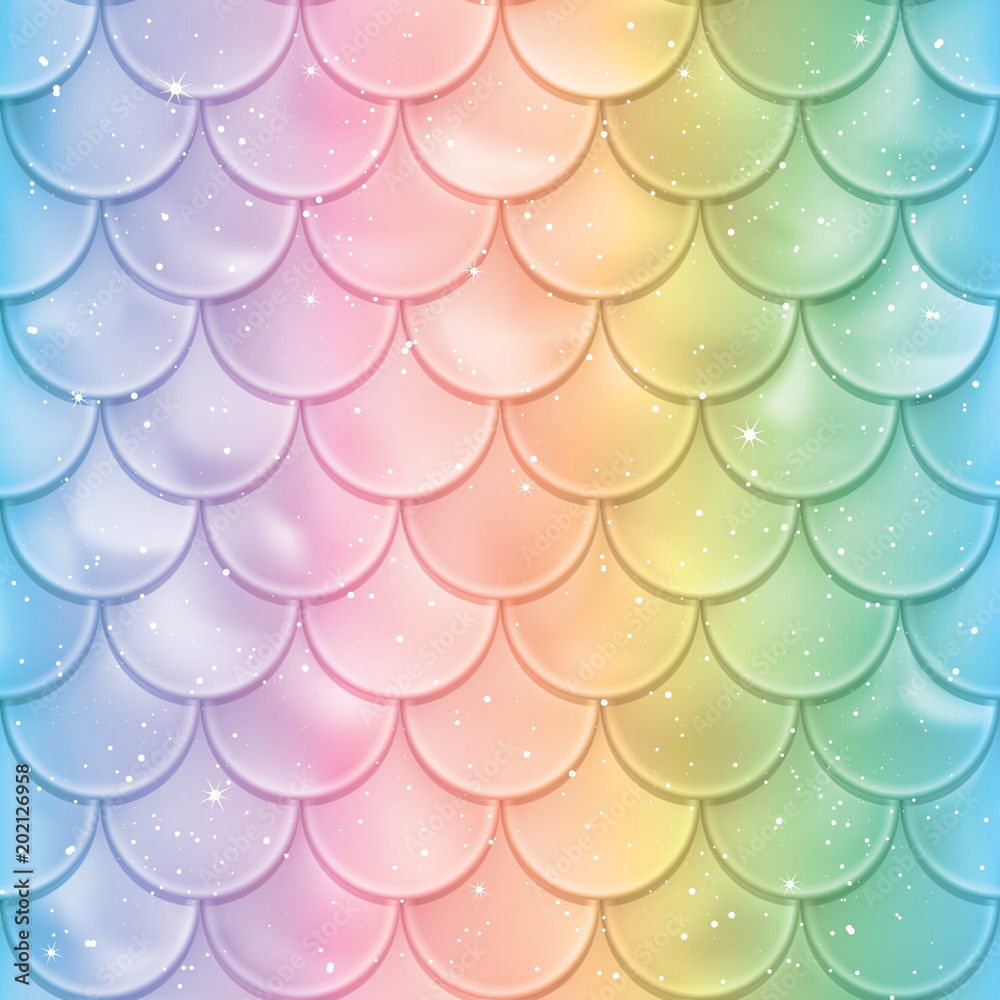 Fish scales seamless pattern. Mermaid tail texture in spectrum colors. Vector illustration