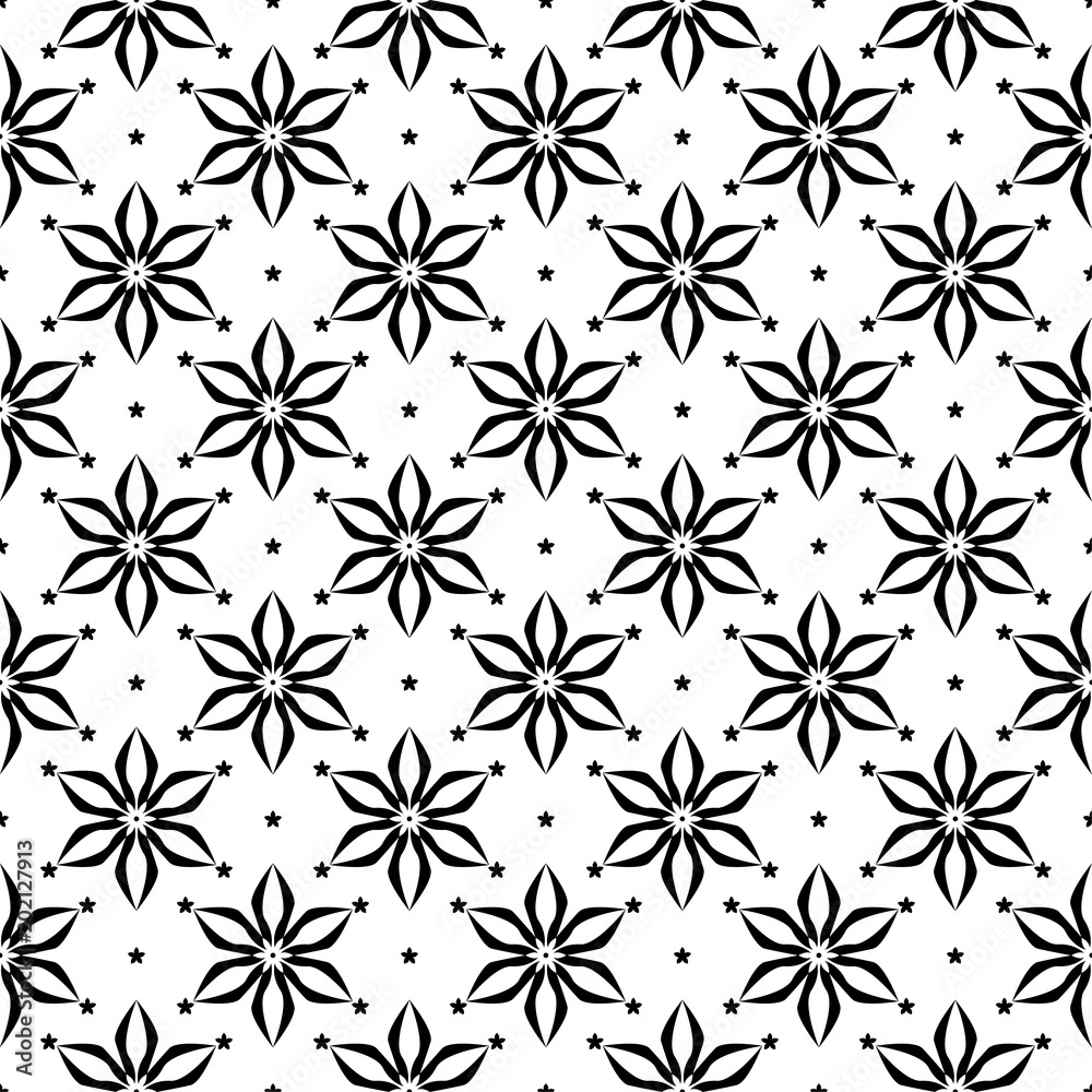 Obraz premium Black floral seamless pattern on white background