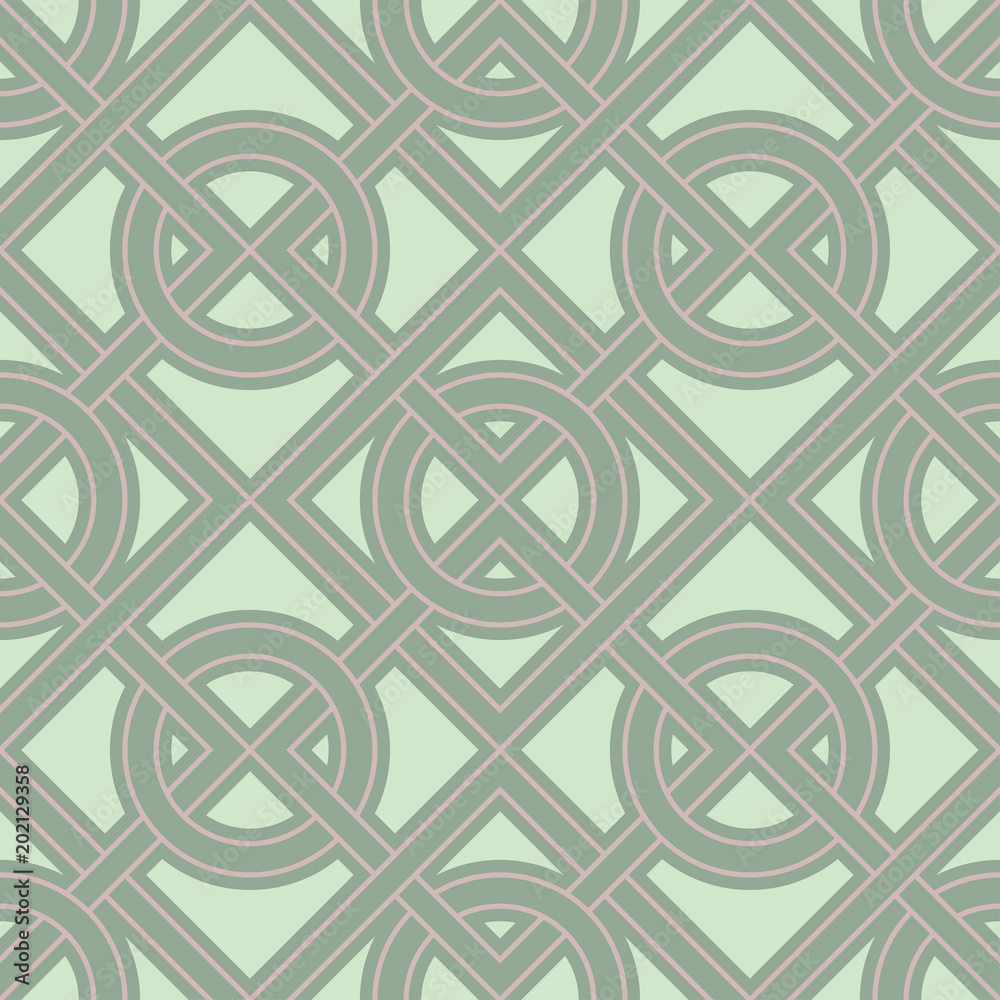Geometric green seamless background with pink elements Geometric green seamless background with pink elements