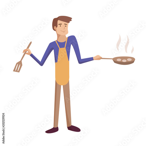 Man cooking frying cartoon illustration