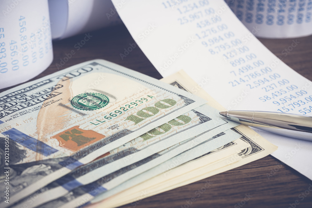 US banknotes money dollor and financial bills. US banknotes money dollor and financial bills.