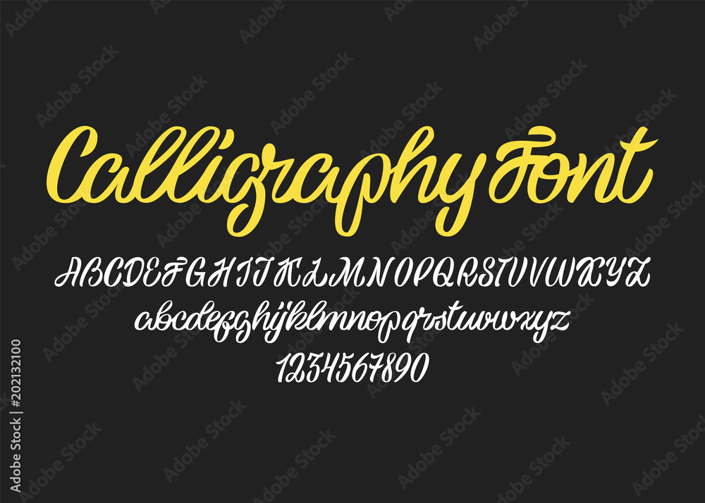Calligraphic vector script font. Handwritten brush style modern calligraphy cursive typeface