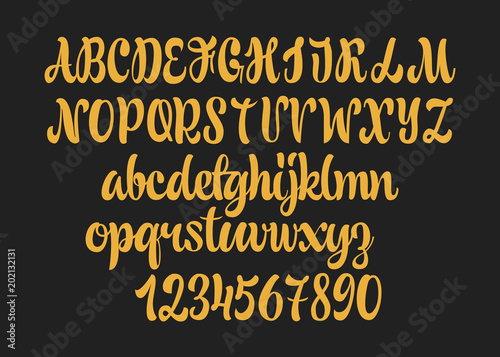 Calligraphic vector script font. Handwritten brush style modern calligraphy cursive typeface.
