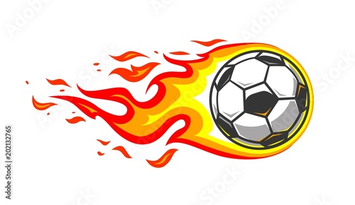 Soccer ball in burning fire flames
