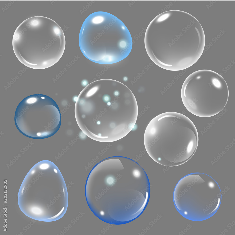 Realistic soap bubble on gray background. vector soap bubble illustration. Soap Bubble set. Vector illustration Realistic soap bubble on gray background. vector soap bubble illustration. Soap Bubble set. Vector illustration