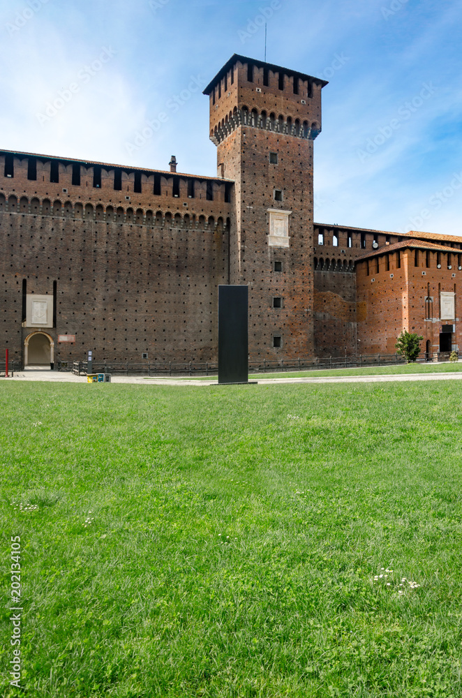 Tower of the Sforzesco Castle, in Milan, Italy