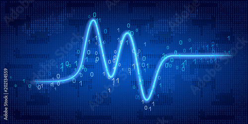 Neon wave graph against binary code background photo