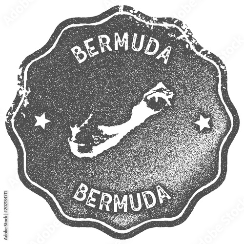 Bermuda map vintage stamp. Retro style handmade label, badge or element for travel souvenirs. Grey rubber stamp with island map silhouette. Vector illustration.