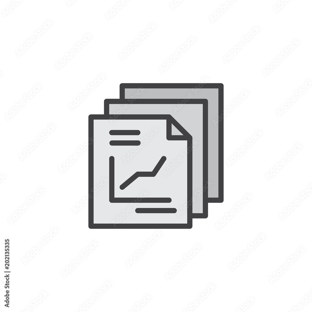 Report document filled outline icon, line vector sign, linear bicolor pictogram isolated on white. Business chart papers symbol, logo illustration. Pixel perfect vector graphics Report document filled outline icon, line vector sign, linear bicolor pictogram isolated on white. Business chart papers symbol, logo illustration. Pixel perfect vector graphics