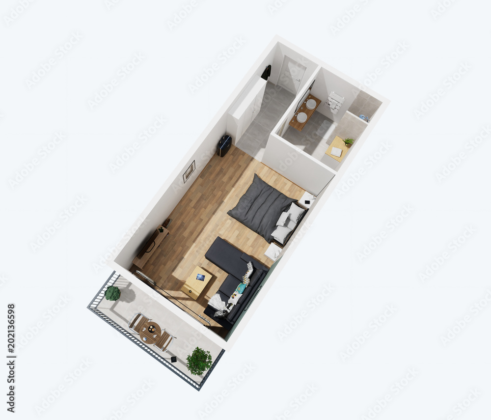 plan 3d chambre dhôtel 04 Stock Illustration | Adobe Stock