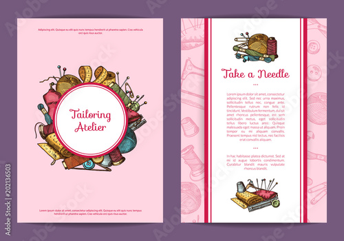 Vector hand drawn sewing card, flyer or brochure template