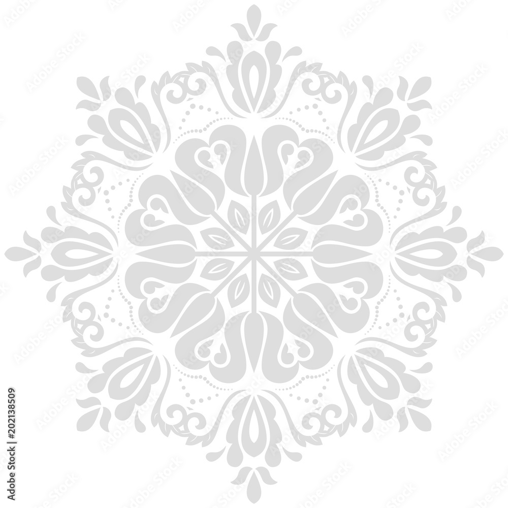 Oriental vector pattern with arabesques and floral light round elements. Traditional classic ornament. Vintage pattern with arabesques