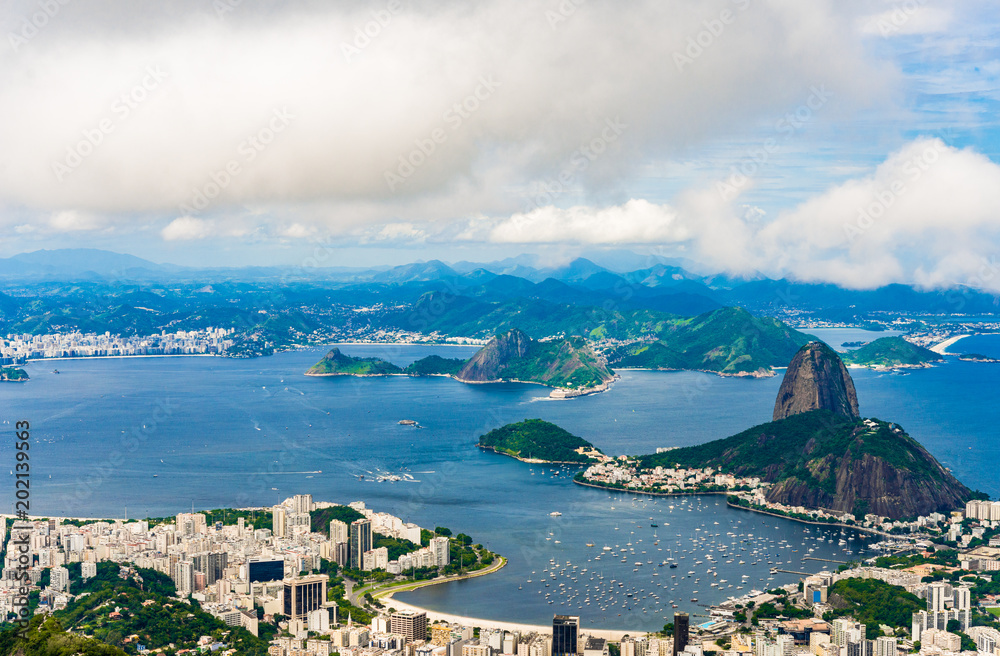 Panoramic view of Botafogo and Pao de Acucar in Rio de Janeiro in summer
