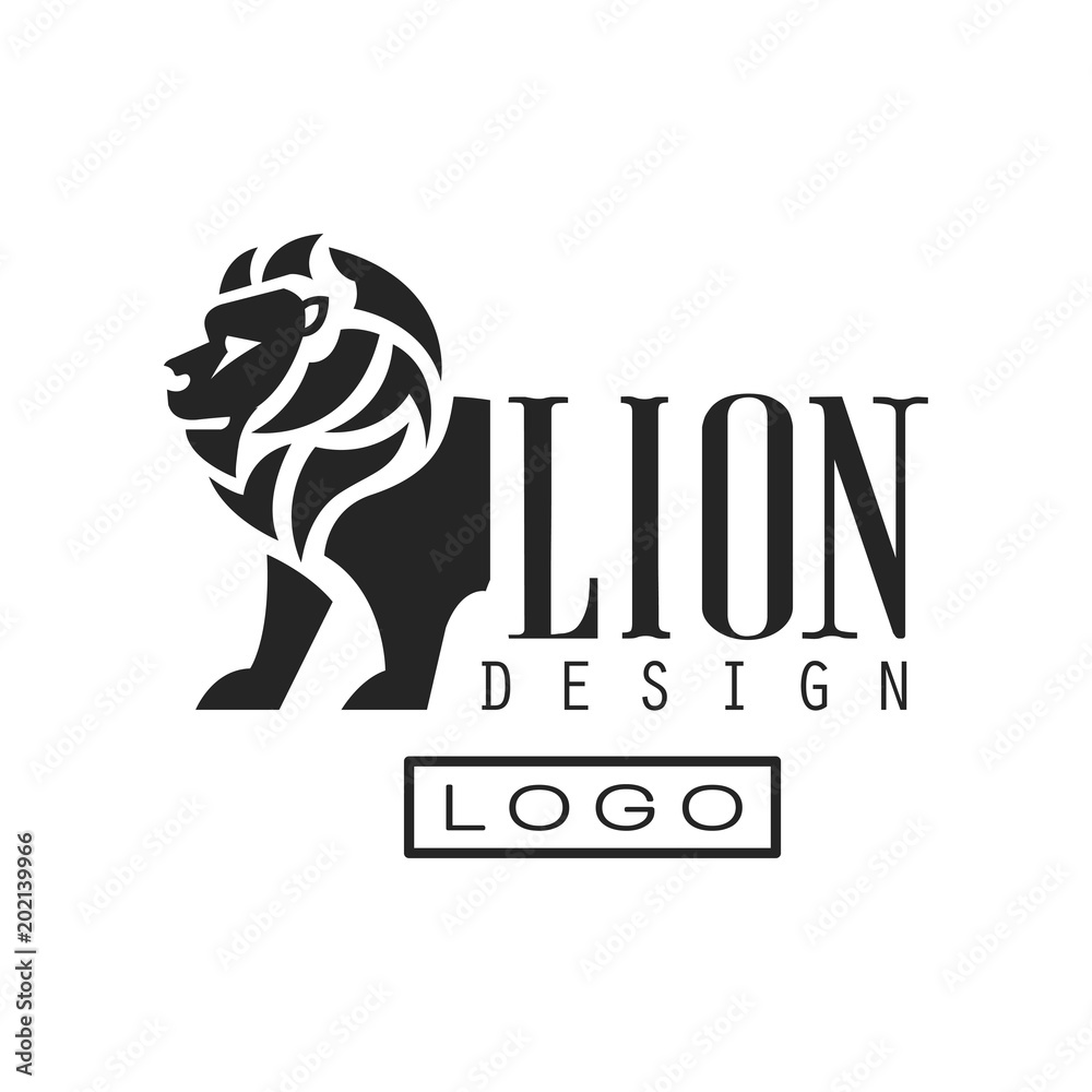 Lion logo design, monochrome element for poster, banner, embem, badge,  tattoo, t shirt print vector Illustration on a white background Stock  Vector