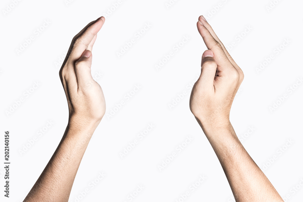 Two cupped hands making a circle isolated on white background. Two cupped hands making a circle isolated on white background.