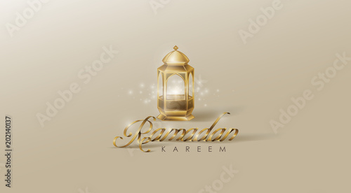 Ramadan Kareem premium golden ribbon font design card background . Vector illustration.