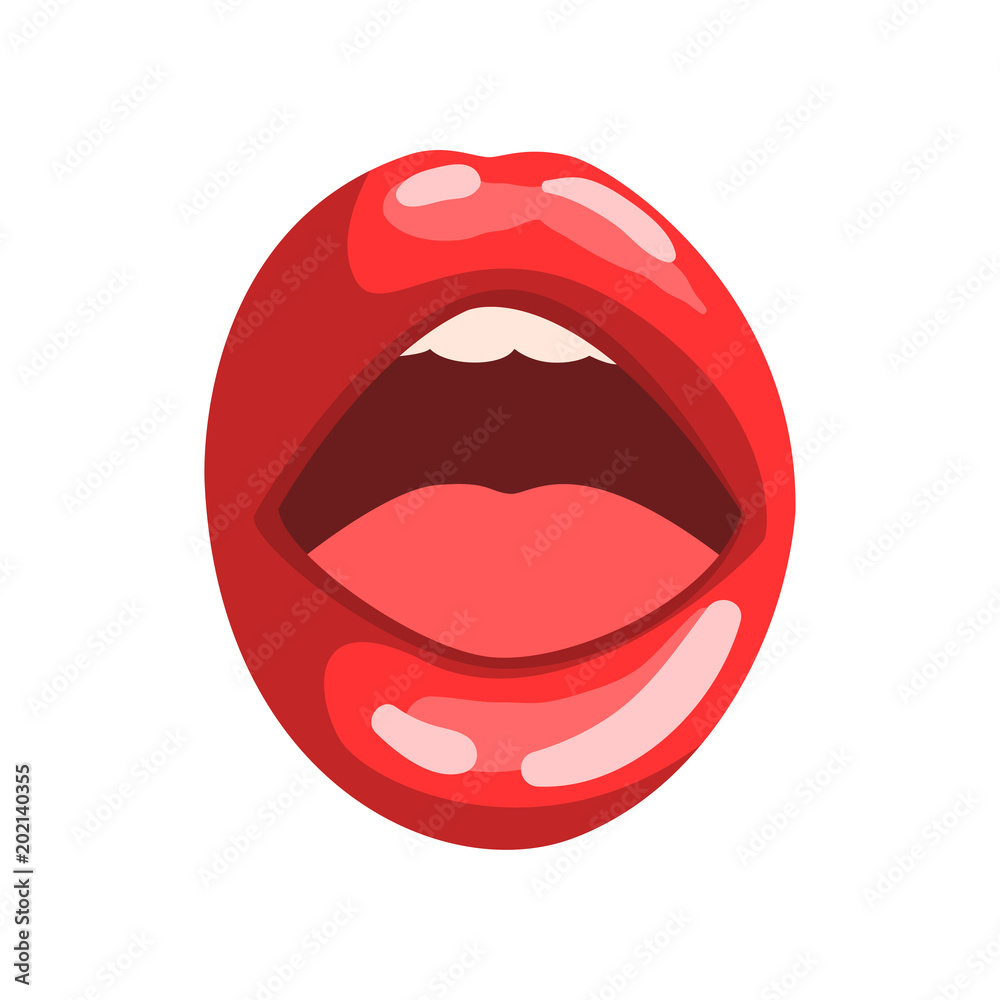 Open mouth, red female glossy lips vector Illustration on a white background Open mouth, red female glossy lips vector Illustration on a white background