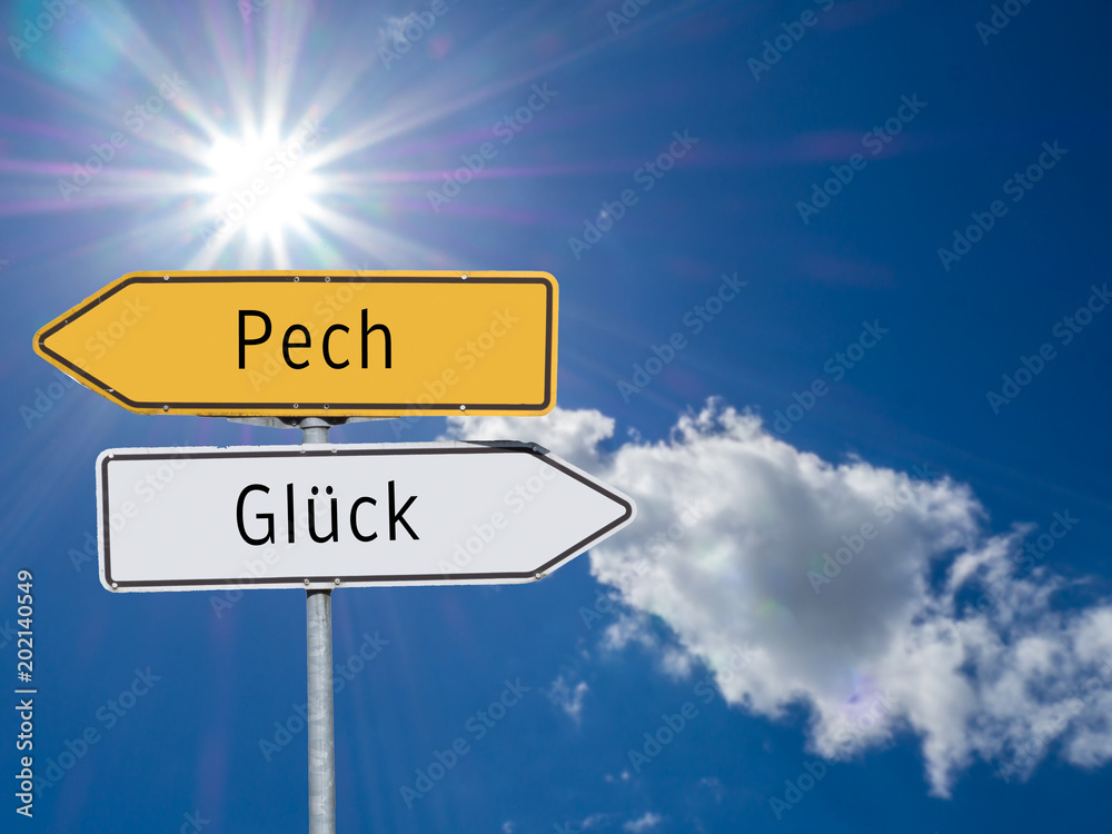 Pech/Glück Schild StockFoto Adobe Stock