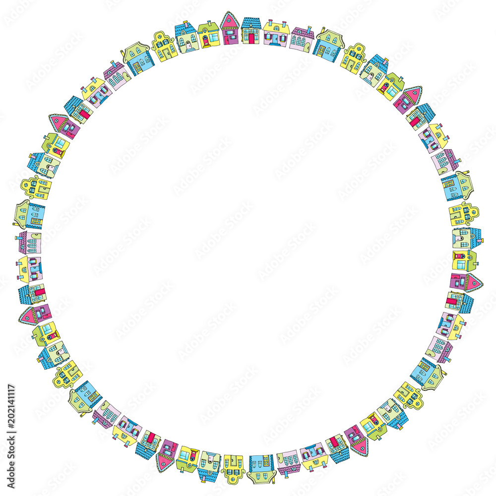 Houses that are arranged in a circle. Illustration of a city lan Houses that are arranged in a circle. Illustration of a city lan