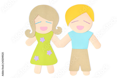 Couple paper cut on white background - isolated