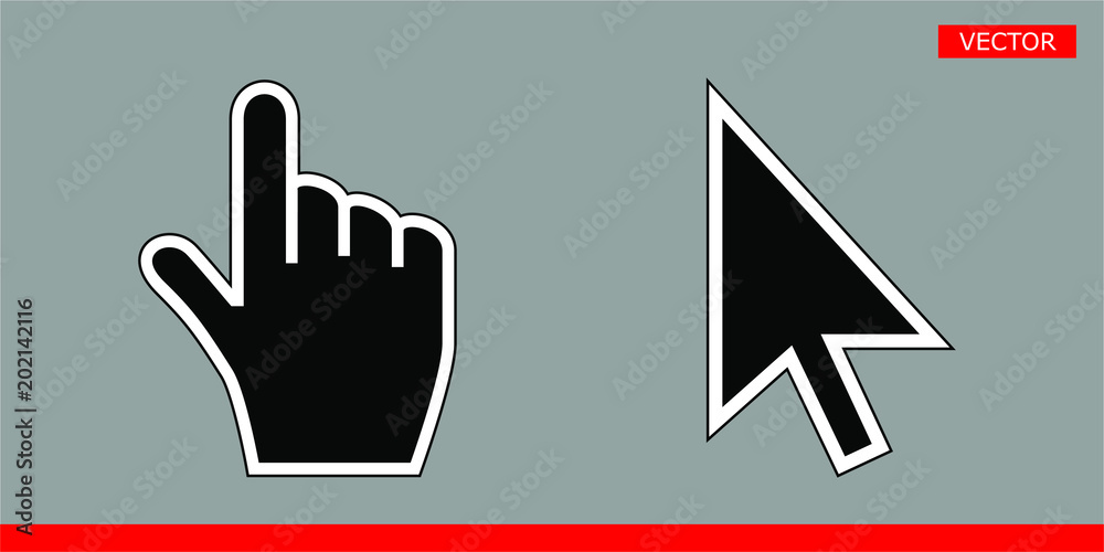 Black arrow cursor and hand cursor icons vector illustration signs Black arrow cursor and hand cursor icons vector illustration signs