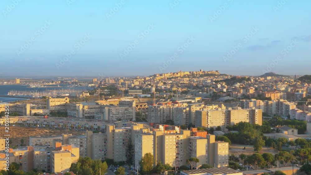establishing shot of cagliari city at sunrise establishing shot of cagliari city at sunrise