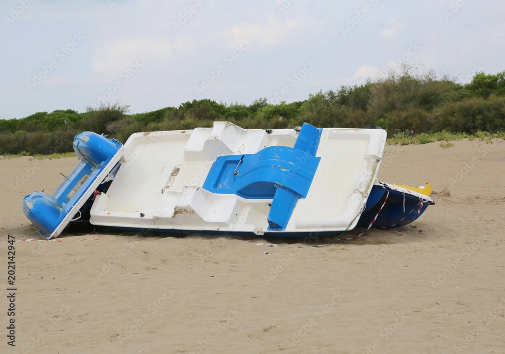 pedal boat on the abandoned beach