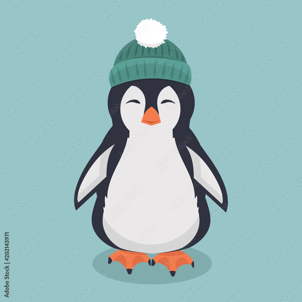 Fototapeta premium smiling penguin with green hat cartoon vector