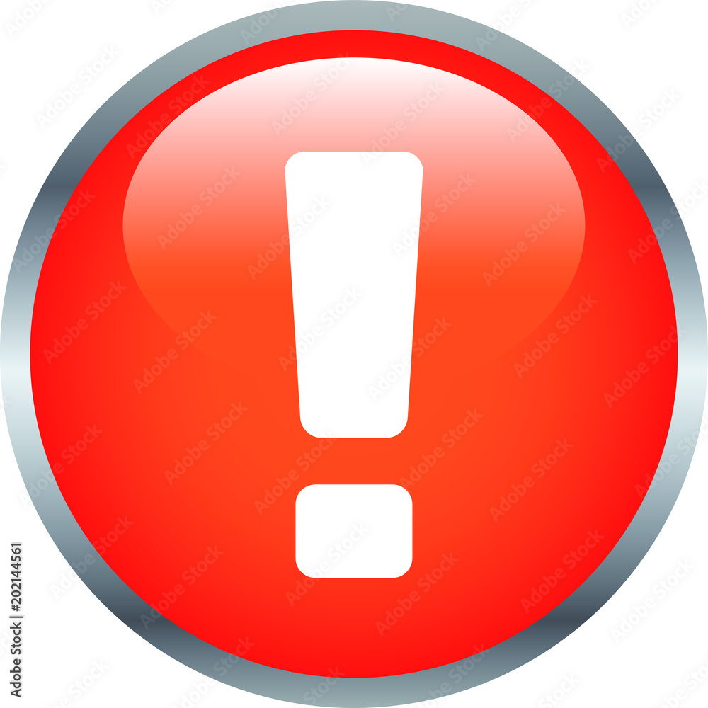 Red Colorful Shiny round button with Exclamation Mark Red Colorful Shiny round button with Exclamation Mark