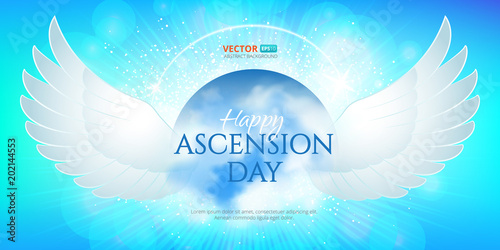 Greeting card or banner to Ascension day of Jesus Christ. Catholics and Anglican Christians Religious culture holiday. Perfect to use in advertising or web design and others creative projects