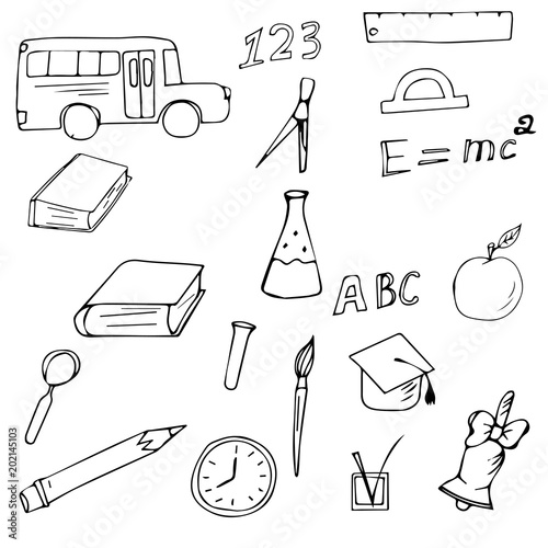 Set vector hand drawn school theme, teacher's day