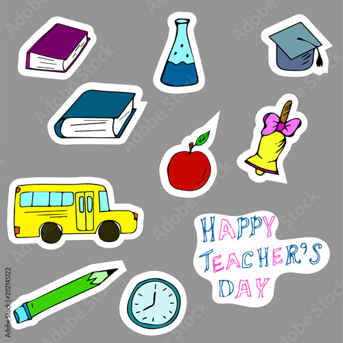 Stickers school time, teacher's day stickers vector