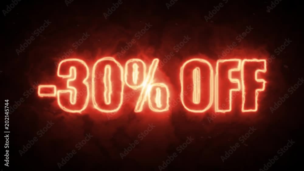 30 percent off burning text symbol in hot fire on black background 30 percent off burning text symbol in hot fire on black background